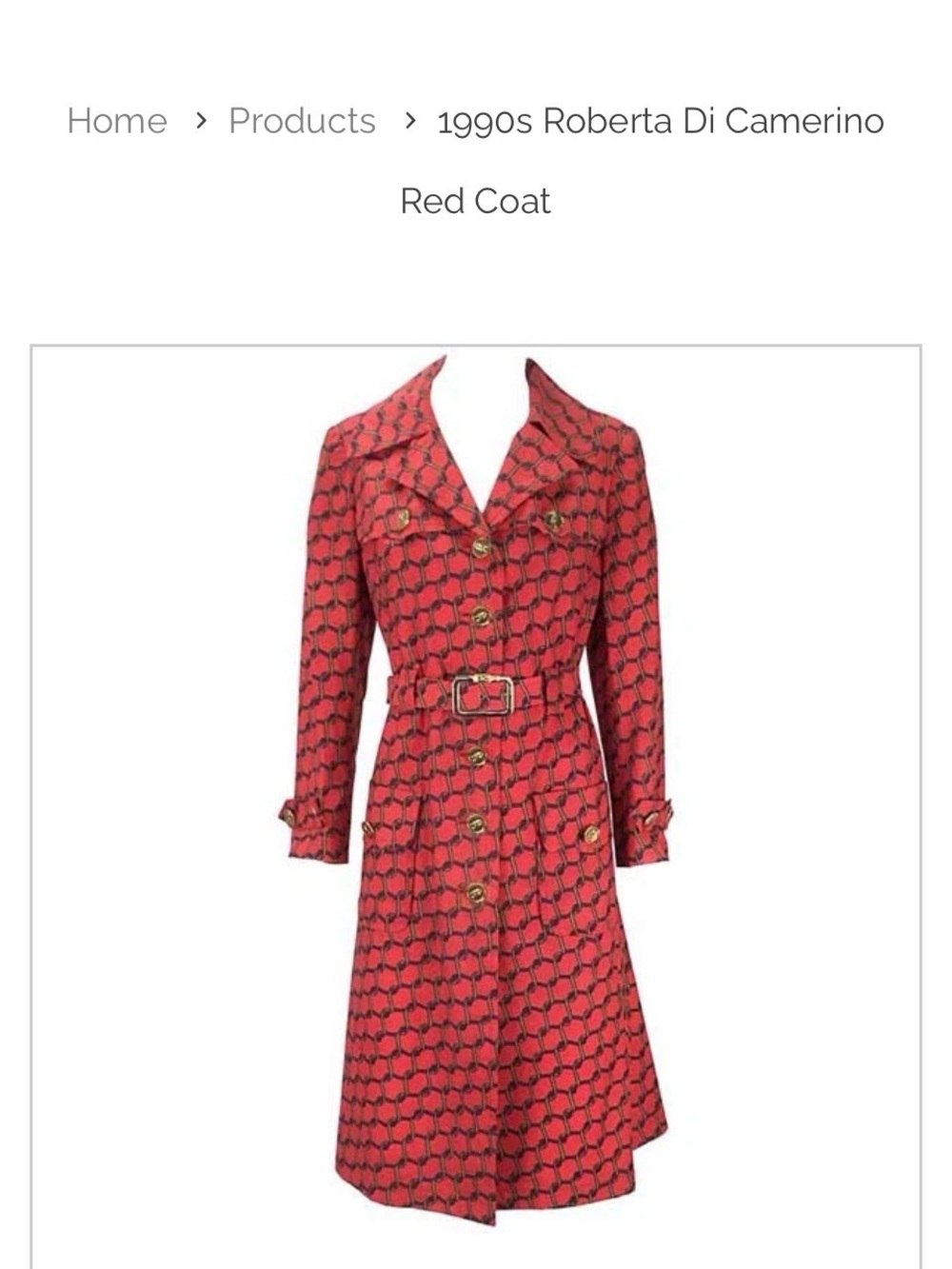 Roberta di Camerino Red and Black Patterned Belted Coat - Picture 1 of 4